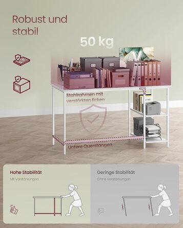 Комп'ютерний стіл VASAGLE, офісний стіл у сучасному стилі, 120 x 60 x 76 см, колір білий клен