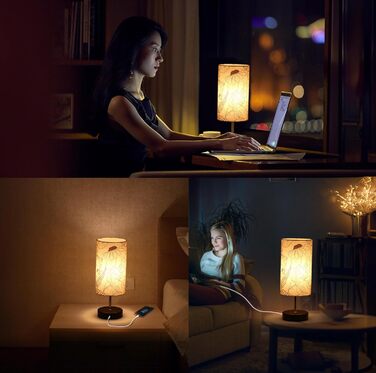 Приліжкові лампи ALANTOP Touch Dimmable, з портами USB AType-C, лляний абажур, включає лампочку, приліжковий світильник з 5-футовим кабелем Вилка для спальні Вітальня Льон-1