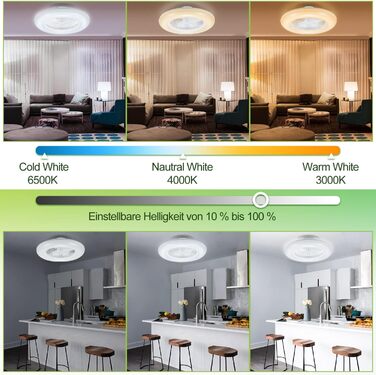 Стельовий вентилятор Herrselsam 80W з підсвічуванням LED стельовий вентилятор з літньо-зимовим режимом 6 швидкостей і таймером 3 колірні температури 3000-6500K з дистанційним керуванням і APP 55CM