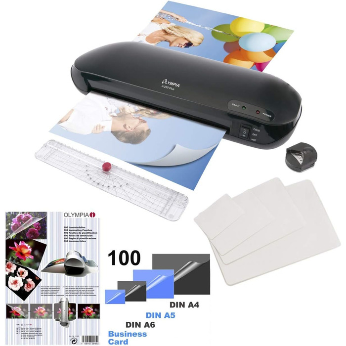 Ламінувальний набір преміум-класу OLYMPIA A 230 Plus 4-в-1 з тримером, закруглювачем кутів, формат до DIN A4, 100 різних пакетів