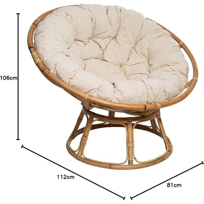 Дизайнер інтер&39єру Atmosphera Крісло Seram з ротанга Зручне крісло Papasan з подушкою Для використання в приміщенні та на вулиці Садові меблі, Тераса, Балкон, Вітальня, 1 місце, Бежевий