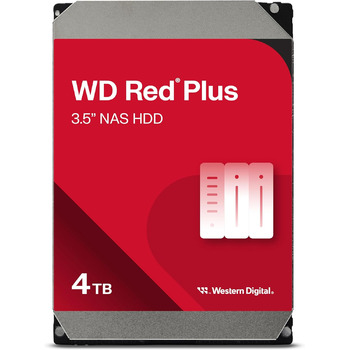Внутрішній жорсткий диск WD Red Plus 4TB NAS, 3,5-дюймовий, 5400 об/хв, SATA 6 Гбіт/с, CMR, 256 МБ кешу, версія 2025, 4 ТБ