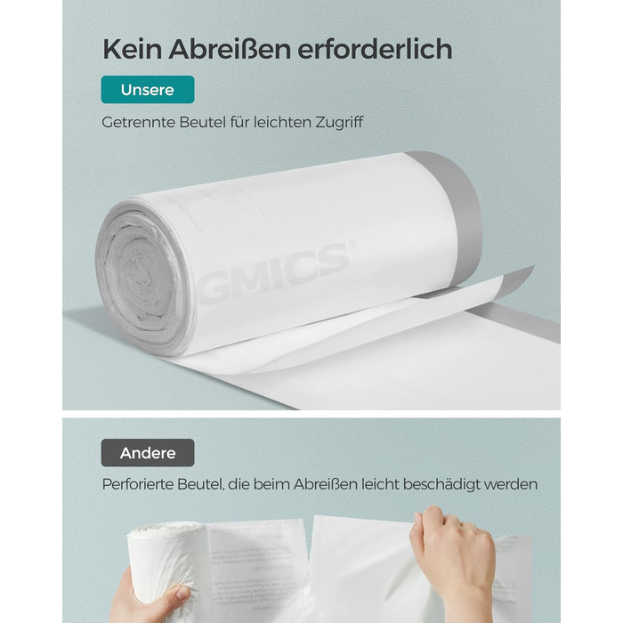 Сміттєві пакети SONGMICS зі шнурком, пакети для 25-літрових баків, пакети для кухонних баків, код 025A01, 3 рулони, всього 120 шт. , білі KRB025A03