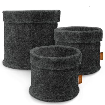 Кошик Miqio Design Premium Felt - Круглі кошики для зберігання - Набір з 3 шт. - Кошик для рослин - Квітковий горщик - Сертифіковано Oeko-Tex - Складаний органайзер для всіх кімнат - Темно-сірий