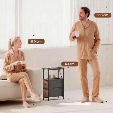 Журнальний столик HOMCOM, приставний столик із зарядною станцією, сталевий каркас, вузький столик для вітальні з 2 тканинними шухлядами, відкритим відділенням, розеткою, портами USB та USB-C, журнальний столик для вітальні, рустикальний коричневий