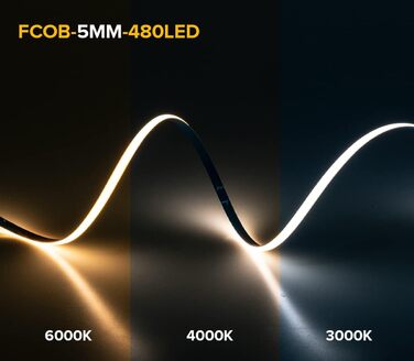 Світлодіодна стрічка FCOB COB гнучка тепла біла високої щільності 3000K 480 світлодіодів/м 7 Вт/м 16,4 FT/5 М DC12V шириною 5 мм Світлодіодне світло з можливістю затемнення CRI90 Рівномірна яскравість для прикраси своїми руками (не контент, джерело живлен