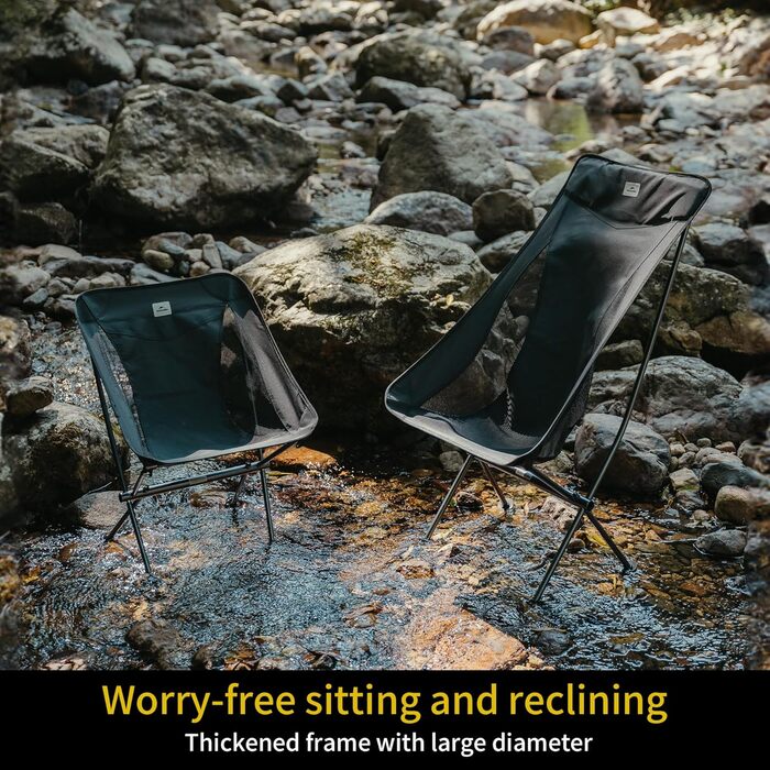 Крісло Naturehike, кемпінгове крісло, надлегке складне крісло, невелика вага 150 кг, для риболовлі, пікніка, походів на свіжому повітрі (чорне)