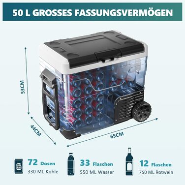 Автомобільний холодильник EUHOMY 50L, компресорний холодильник -2020, 12V холодильник 12V DC/220V AC, з керуванням за допомогою застосунку, портативний морозильник на колесах для кемпінгу, подорожей, риболовлі, використання на свіжому повітрі CFB 50L