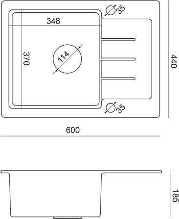 Раковина VBChome Чорна зі змішувачем 60 x 44 см Гранітна одинарна раковина Вбудована раковина Крапчаста двостороння композитна раковина сифон Змішувач для раковини Змішувач одноважільний (раковина чорний кран)