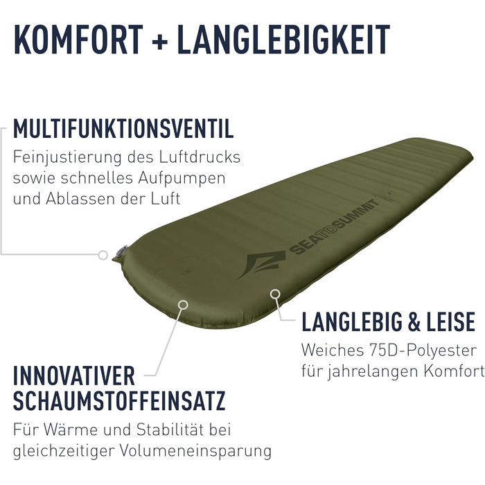 Самонадувальний килимок для сну Camp Plus, великий - Товстий та теплий килимок для сну - Ремкомплект та система блокування подушки - 4 сезони - Кемпінг - 198 x 64 см - Зелений - 1185 г, велика мумія