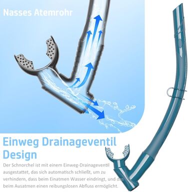 Маска для дайвінгу з трубкою, комплект для дорослої трубки з двошаровим силіконовим обідком із захистом від запотівання та протікання, комплект для підводного плавання, панорамна маска 180, ідеально підходить для підводного плавання та дайвінгу, темно-син
