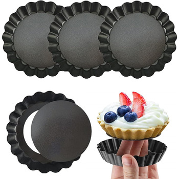 Набір із 4 міні-форм для тарталетків (10 см) з підйомним дном та антипригарним покриттям - Форми для кішу з вуглецевої сталі для тарталеток, мафінів, капкейків, тортів - Форми для випікання багаторазового використання (чорні)