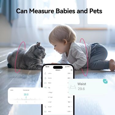 Розумна рулетка Fitdays для вимірювання тіла, рулетка для вимірювання тіла, світлодіодний HD повноекранний моніторинг жиру в організмі, інструмент для фітнес-шейпінгу та схуднення, додаток Fitdays (рожевий)
