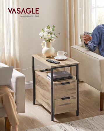 Приліжковий столик VASAGLE з подовжувачем, 2 шухляди, диван-столик, тумбочка для вітальні, спальні, колір верблюжого коричневого кольору - чорнильний LET325K01 1 колір верблюжого коричневого кольору чорнильний чорний