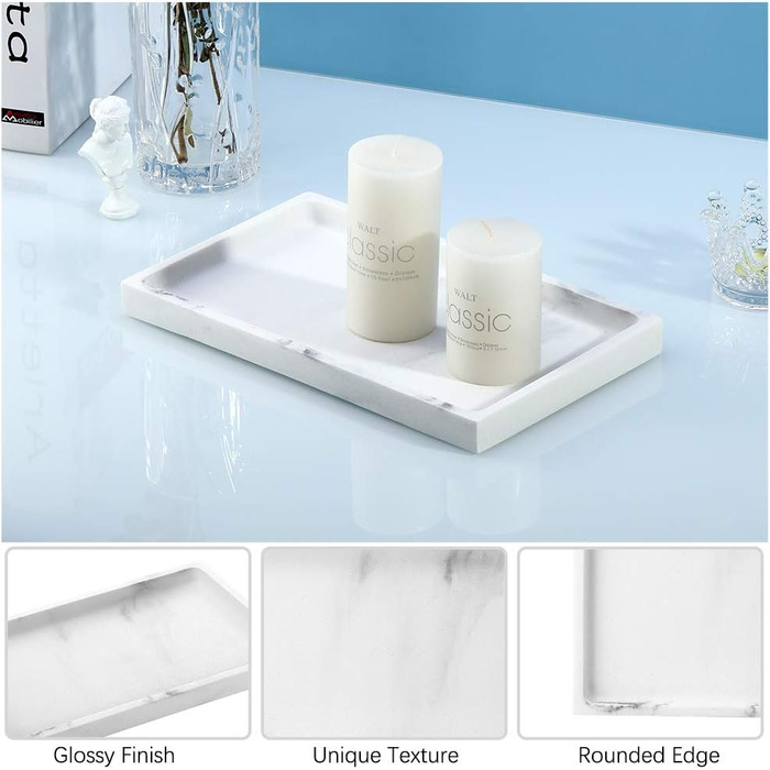 Підставка для ювелірних виробів Emibele Harz, підставка для ювелірних виробів для ванної кімнати, кухні, комода, місце для зберігання косметики, гелю для душу, серветок, парфумів, мила, рушників, шампуню, рослинного декору, середня - білий гравій, 25,5 x 