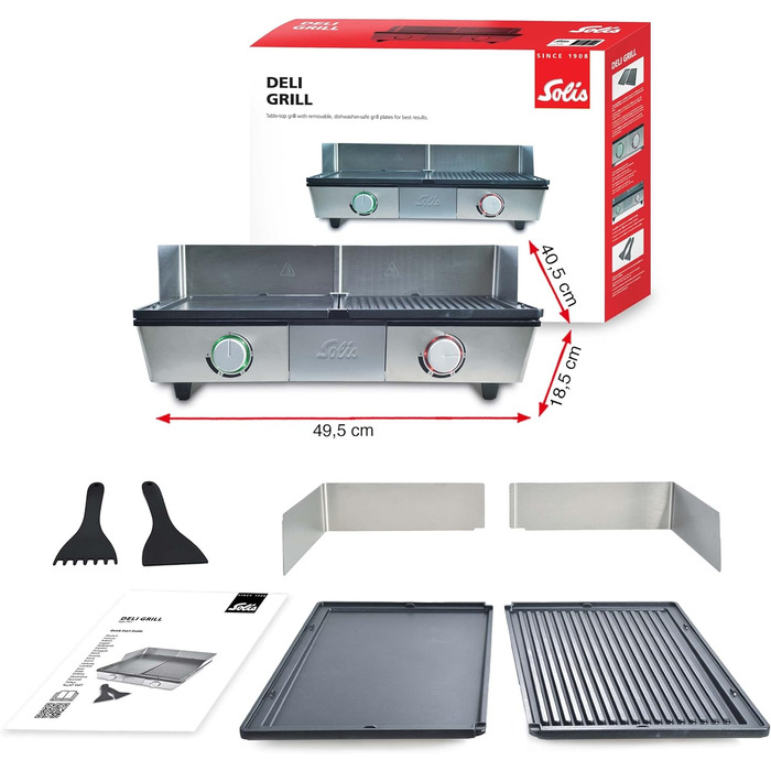 Електричний гриль - Гриль включаючи захист від бризок і 2 лопатки - Настільний гриль електричний - Нержавіюча сталь одинарна, 7951 -