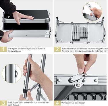 Кемпінговий стіл Anbte, розкладний стіл з алюмінію, 88x40 см (ДxШ) з 3 регульованими висотами, портативний стіл для пікніка з сіткою для зберігання, стіл-валіза, стіл для гриля, садовий стіл для кемпінгу, вечірок, пляжу (чорний)