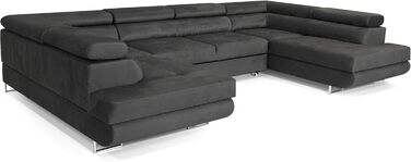 Кутовий диван зі сном Великий PASTI U-подібної форми, диван-ліжко з відділенням для зберігання речей, 3-місний кутовий диван, диван-ліжко для вітальні, великий диван-ліжко з функцією сну (темно-сірий)