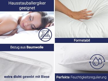 Пухова подушка ZOLLNER - Виготовлено в Німеччині - Наповнювач 100 пір&39я - Чохол з високоякісної бавовни - Можна прати при температурі до 60C - 70x90 см - Готельна якість 70 x 90 см Білий