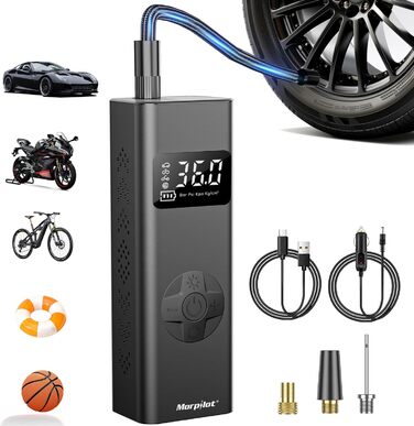 Електричний повітряний насос Morpilot, міні портативний компресор 7800mAh, велосипедний насос електричний з цифровим дисплеєм і ав
