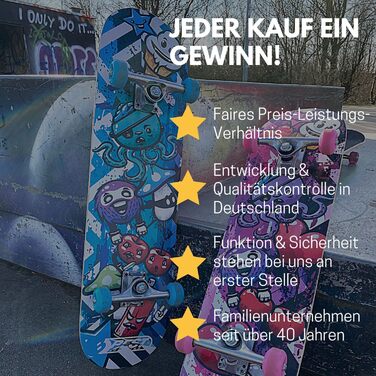 Скейтборд A3 Kid Octopus - найкращий спортивний скейтборд для дітей від 7 років, нековзка 7-шарова кленова дека, ABEC 3 підшипники, алюмінієва вісь, вантажопідйомність 100 кг, Octopus Blue дизайн