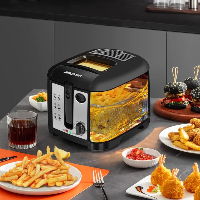 Фритюрниця об'ємом 2,5 л, 1650 Вт, фритюрниця без бісфенолу А з оглядовим вікном, контролем температури та дисплеєм, чорна