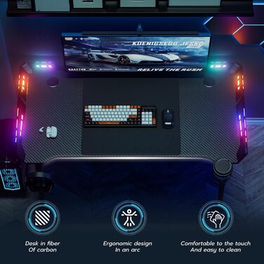 Ігровий стіл Storeo Imp, 120 x 60 x 74 см, МДФ / сталь / вуглецеве волокно, чорний