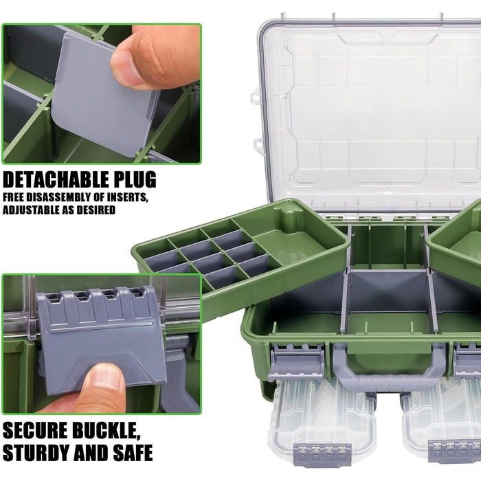 Рівневий водонепроникний ящик для рибальських снастей Seaknight, надійний замок, міцний ABS-пластик та регульовані відділення, органайзер для зберігання спорядження для лову коропа, окуня, прісноводної та морської ловлі, зелений, 3-