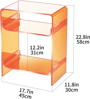 Акриловий журнальний столик, тумбочка біля ліжка, прозорий столик, для спальні-вітальні, 45 x 30 x 58 см (помаранчевий)