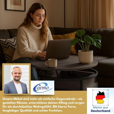 Сірий журнальний столик-гойдалка з регульованою стільницею та прихованим відділенням для зберігання, метал та дерево, бічний столик для вітальні, круглий диванний столик з місцем для зберігання, сучасний металевий стіл, столик для дивана