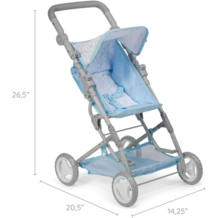 Складна коляска, для ляльок до 45 см, ідеально підходить для ігор та прогулянок, синя з квітковим орнаментом, розроблена Berenguer