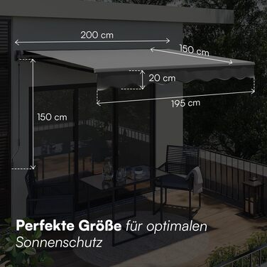 Тент STEELSØN Kestria для балкона/дахової тераси/саду 200x150 см Тент зі складними кронштейнами, непрозорий та водонепроникний Вулична рулонна штора з ручкою виготовлена з пластикової тканини Сонцезахисний тент з настінним кронштейном, антрацит