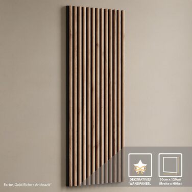 Вішалка для передпокою Planetmbel золотий дуб 100 см, настінна панель 50 см золотий дуб/антрацит з дзеркалом 50 см (без світлодіод