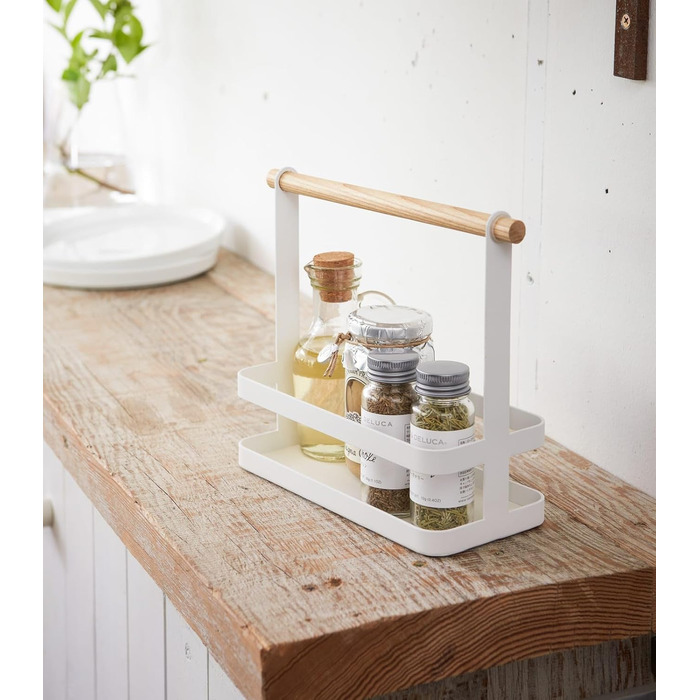 Підставка для спецій Yamazaki 2420 TOSCA, біла, сталь/дерево, мінімалістична, 24 x 10 x 20 см