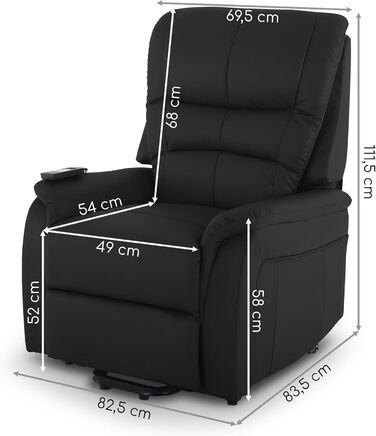Крісло під телевізор MACOShopde від MACO Mbel Raburg з функцією підйому та відкидання, електрично регульоване з 2 двигунами та дистанційним керуванням, пружинна основа з кишеньковим механізмом, елегантна штучна шкіра Jan Black Чорна штучна шкіра
