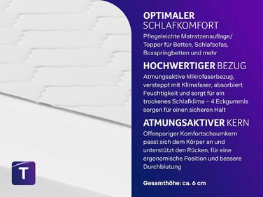 Ортопедичний наматрацник Traumnacht, з комфортною пінополіуретановою серцевиною, сертифікований Oeko-Tex, 90 x 200 см, виготовлений за німецькими стандартами якості, білий комфортний пінополіуретан 90 x 200 см