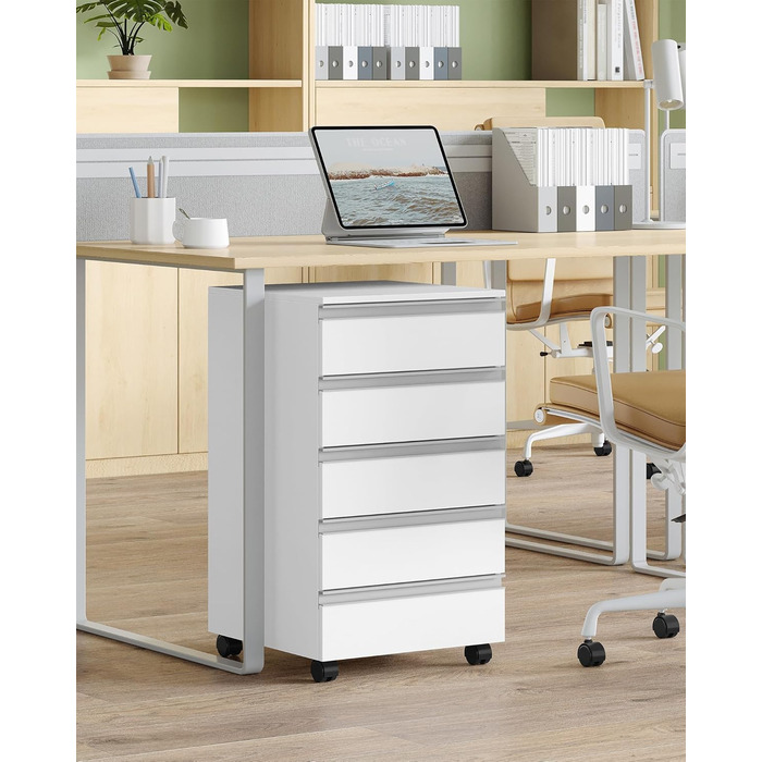 Пересувний контейнер Hzuaneri, мобільна шафа для документів, шафа з 5 висувними шухлядами, шафа для зберігання речей для офісу та домашнього офісу, білий 40 x 40 x 70 см FC55503X