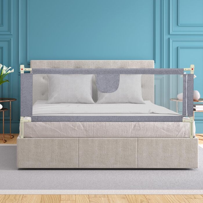 Бортики для ліжка, захист від падіння, 2 x 200 см 1 x 180 см, регульовані по висоті дитячі бортики для ліжка 64-96 см, захисні бортики для ліжок малюків, бортики для дитячого ліжка з повітропроникною сіткою - сірі, 2 x 200 см 1 x 180 см