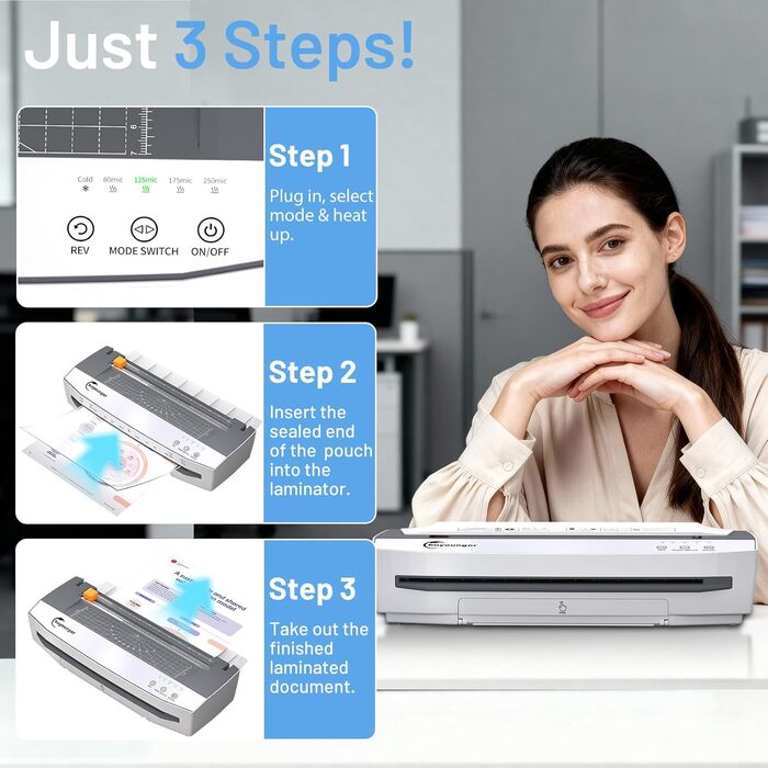 Ламінатор A3, високошвидкісний ламінатор 1000 мм/хв на 50 аркушів, комплект для ламінування з функцією реверсу, різак для паперу, закруглювач кутів, дирокол та кільце для палітурки для офісу, школи та дому, білий та сірий