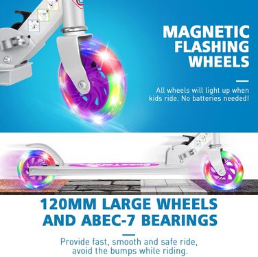 Самокат дитячий 2 колеса, складаний дитячий самокат для дівчаток хлопчиків, педальний самокат зі світлодіодними колесами, що світя