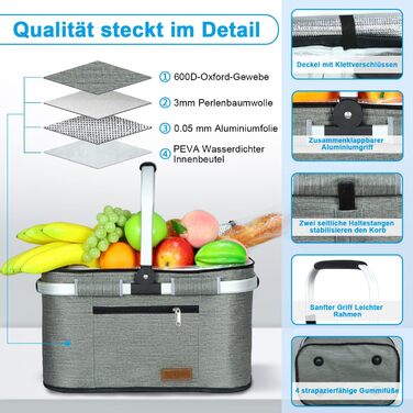 Сумка-холодильник LIQINGG 35 л Кошик для покупок Великий ізольований охолоджуючий кошик Сумка для обіду Термосумка для офісу Кемпі