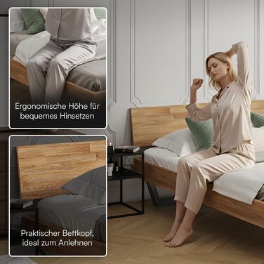 Ліжко Skølm Alver з масиву дерева 180x200 см каркас ліжка з масиву дуба, обробленого олією дерев&39яне ліжко з чорними металевими ніжками високоякісне ліжко з однією опорою для узголів&39я каркас ліжка, що підходить як двоспальне ліжко 180x200 см, узголів