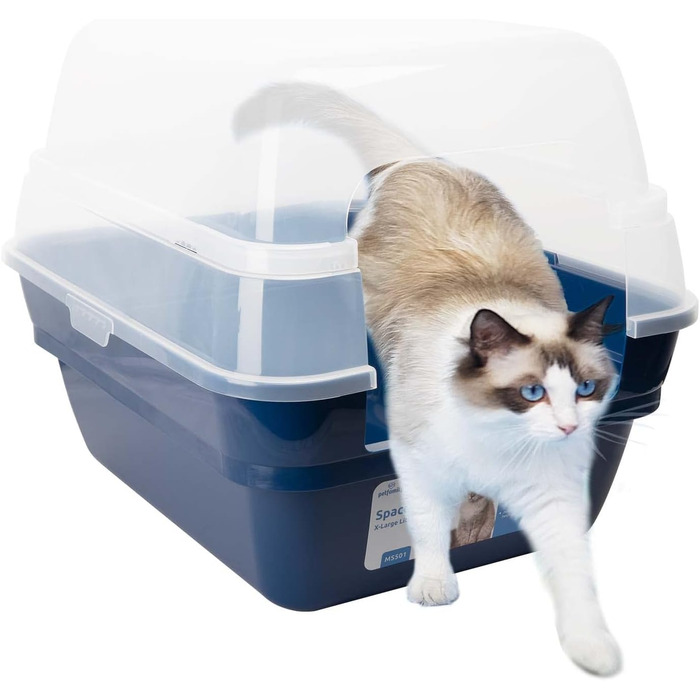 Котячий туалет Petfamily 3-в-1 з кришкою, великий, темно-синій, 55x45x44 см