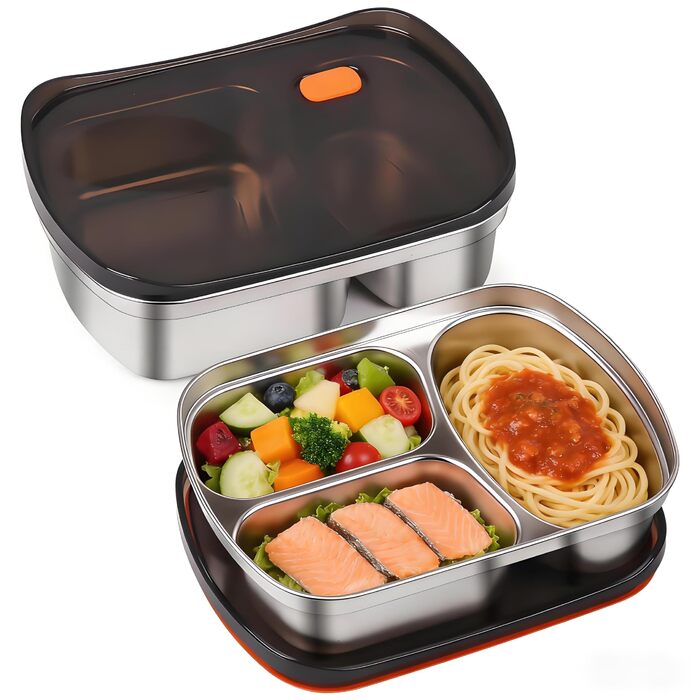 Набір ланчбоксів 2 шт. для дорослих та дітей, нержавіюча сталь 18/8, 1500 мл 1350 мл. Герметичні контейнери з відділеннями для обіду, сніданку та перекусу. Металевий ланчбокс у стилі бенто.