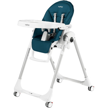 Стільчик для годування з функцією відкидання дитини і 4 подвійними коліщатками з гальмами, чохол зі штучної шкіри, колекція petrol