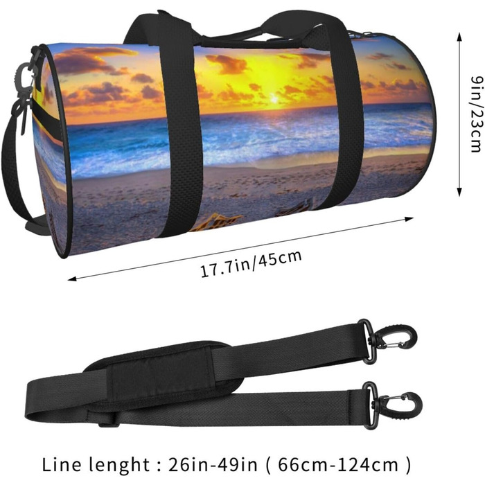 Спортивна сумка для подорожей, пляжна сумка з принтом Захід сонця, сумка на нічліг, чорна, універсальний розмір