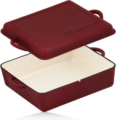 Чавунна жаровня Mahlzeit емальована 10,5 л Шорстка поверхня Темна вишня Жаровня 2в1 зі сковорідкою Жаровня з кришкою, безпечна для