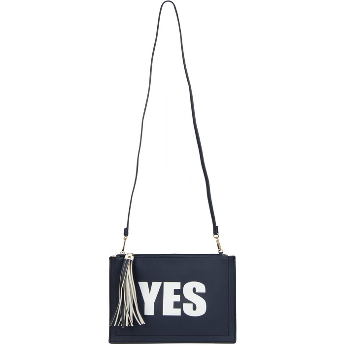 Клатч styleBREAKER з принтами ТАК та НІ, китицею на блискавці, ручкою для носіння на руці та знімним ремінцем, жіночий 02012078, колір Білий/Темно-синій