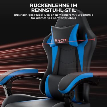 Безбрендове ігрове крісло ергономічне з регульованою висотою з підголівником, поперековою подушкою, обертове крісло для офісу, домашнього офісу, ПК, для дорослих та підлітків (чорний синій ПВХ), 0I&I0I