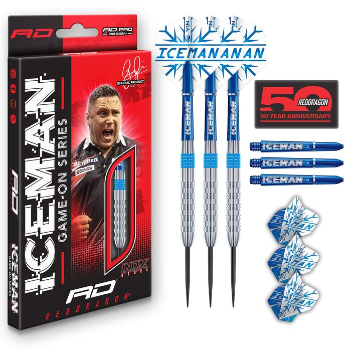 Набір дротиків RED DRAGON Professional Player Series зі сталевим наконечником, деками та держаками для дротиків Iceman